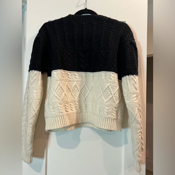 BNWT Club Monaco Structured Cable Crew Wool Sweater Black & White - Picture 4 of 8